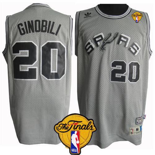 Grey Spurs #20 Manu Ginobili Throwback Finals Patch Stitched NBA Jersey